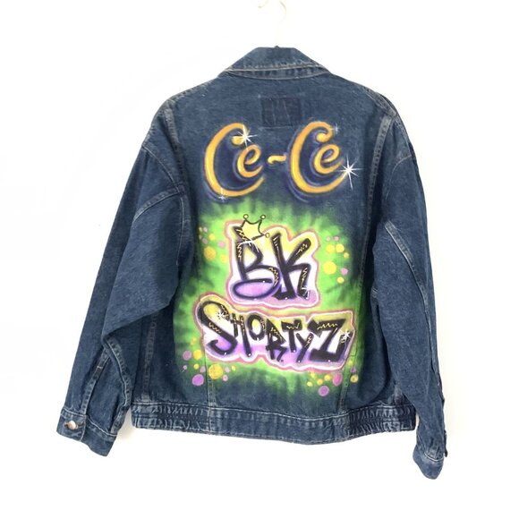 Levis Vintage Denim Jacket Custom Airbrush Design Graffiti Art Ce-Ce BK Shorty L - Picture 1 of 8